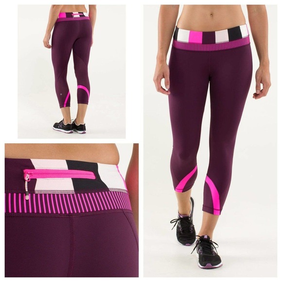 Lululemon Run Inspire Crop II Leggings Women’s Size 8 Purple Pink Colorblock - Picture 1 of 15